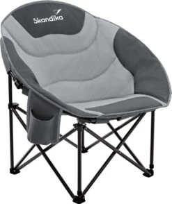 Skandika Moonchair Sirkka – Campingstoelen – Klapstoel – Vouwstoel – Kampeerstoel - Grote, Comfortabele, Campingstoel Opvouwbaar, Gepolsterd, Koelvak, Drinkhouder, Draaggreep En Draagtas, Antislipvoetjes - Max. 150 Kg – Zwart/grijs