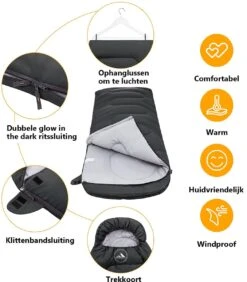HikeMeister Mummy Slaapzak 1600 Gram - Kamperen - Zwart - Ca. 220 X 80 Cm - Met Binnenzak - Comfortzone: 0-15 Graden - Draagtas -Buiten Kamperen 1051x1200 1