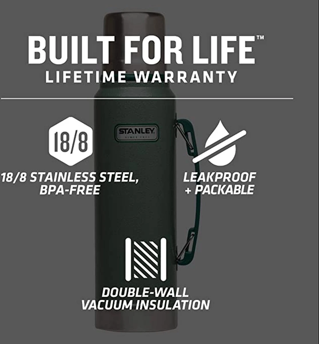 Stanley The Legendary Classic Bottle 0,75L - Thermosfles - Hammertone Green 9 Stanley The Legendary Classic Bottle 0,75L - Thermosfles - Hammertone Green - Afbeelding 7