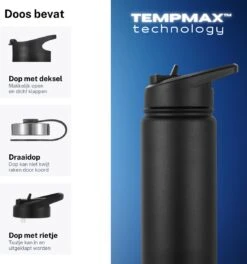 Thermo Master - Thermosfles & Drinkfles - Waterfles - 0,5 Liter - Midnight Black - 3 Doppen 9 Thermo Master - Thermosfles & Drinkfles - Waterfles - 0,5 Liter - Midnight Black - 3 Doppen -Buiten Kamperen 1124x1200 5