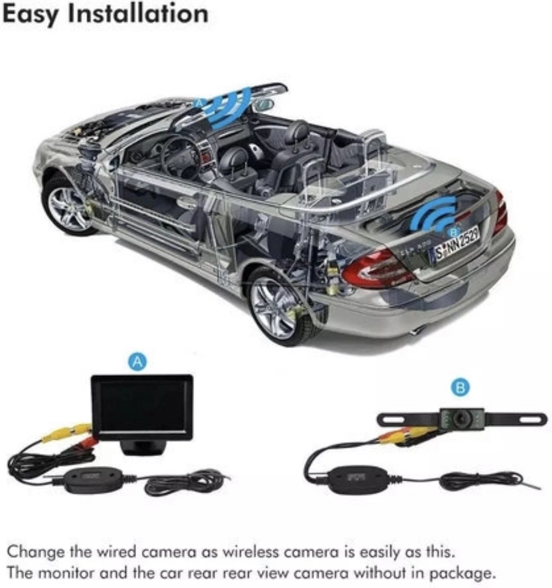 Draadloos Achteruitrijcamera 170 Graden Kijkhoek/Parkeerhulp/LED/Nachtzicht + Kentekenplaat Houder + Draadloos Module 4 Draadloos Achteruitrijcamera 170 Graden Kijkhoek/Parkeerhulp/LED/Nachtzicht + Kentekenplaat Houder + Draadloos Module - Afbeelding 2