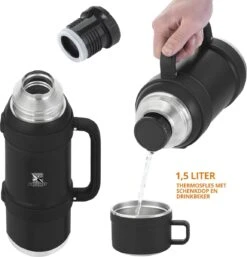 MacGyver RVS Thermoskan 1.5 Ltr – RVS Thermosbeker 0,55 Ltr - Langdurig Warm/koud - Zwart -Buiten Kamperen 1154x1200 4