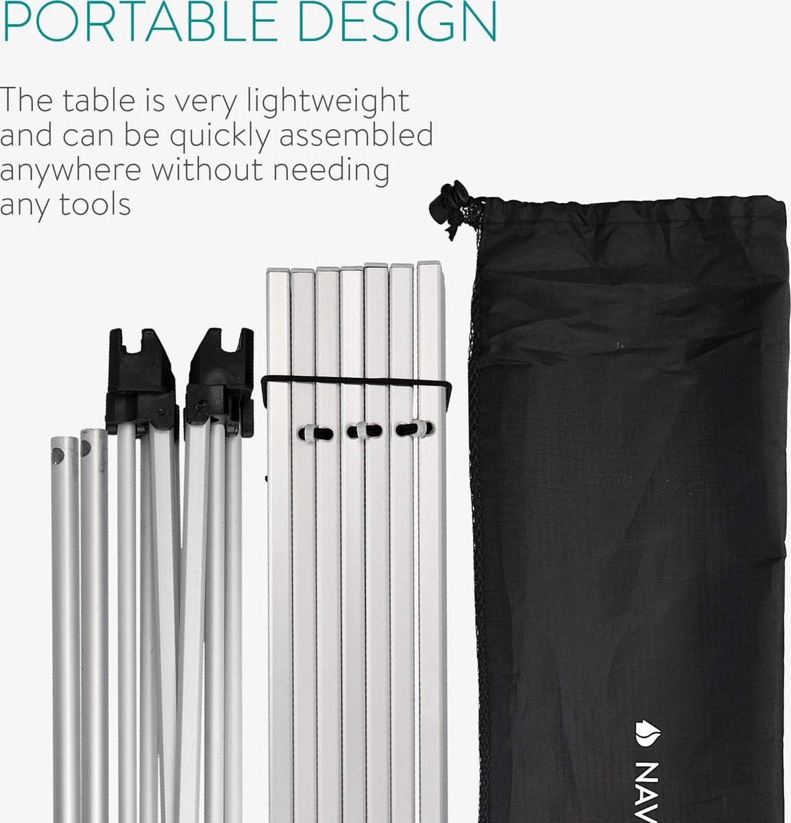 Navaris Campingtafel - Inklapbaar Campingtafeltje Van Aluminium - Opvouwbare Tafel Inclusief Draagtas - Picknicktafel - Zilver 10 Navaris Campingtafel - Inklapbaar Campingtafeltje Van Aluminium - Opvouwbare Tafel Inclusief Draagtas - Picknicktafel - Zilver - Afbeelding 8