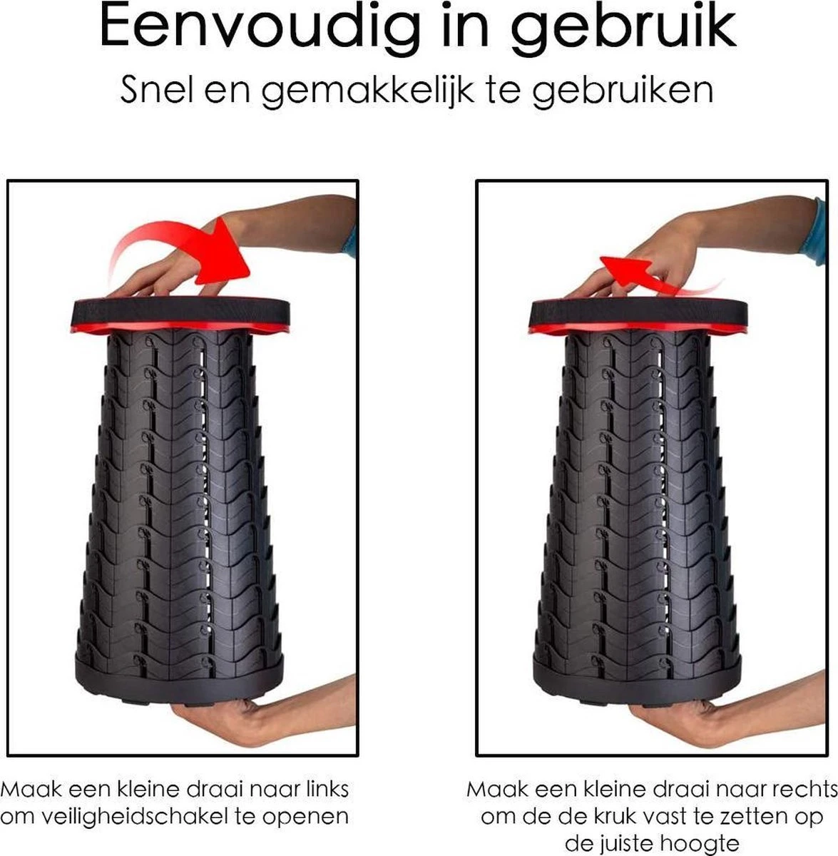 Kampeerkruk - Uitschuifbare Kruk - Rood/Zwart- Tot 120 Kg - Travel Stool - Opvouwbare Campingkruk - Inklapbaar Krukje - Telescopische Kruk - Camping - Outdoor 6 Kampeerkruk - Uitschuifbare Kruk - Rood/Zwart- Tot 120 Kg - Travel Stool - Opvouwbare Campingkruk - Inklapbaar Krukje - Telescopische Kruk - Camping - Outdoor - Afbeelding 4