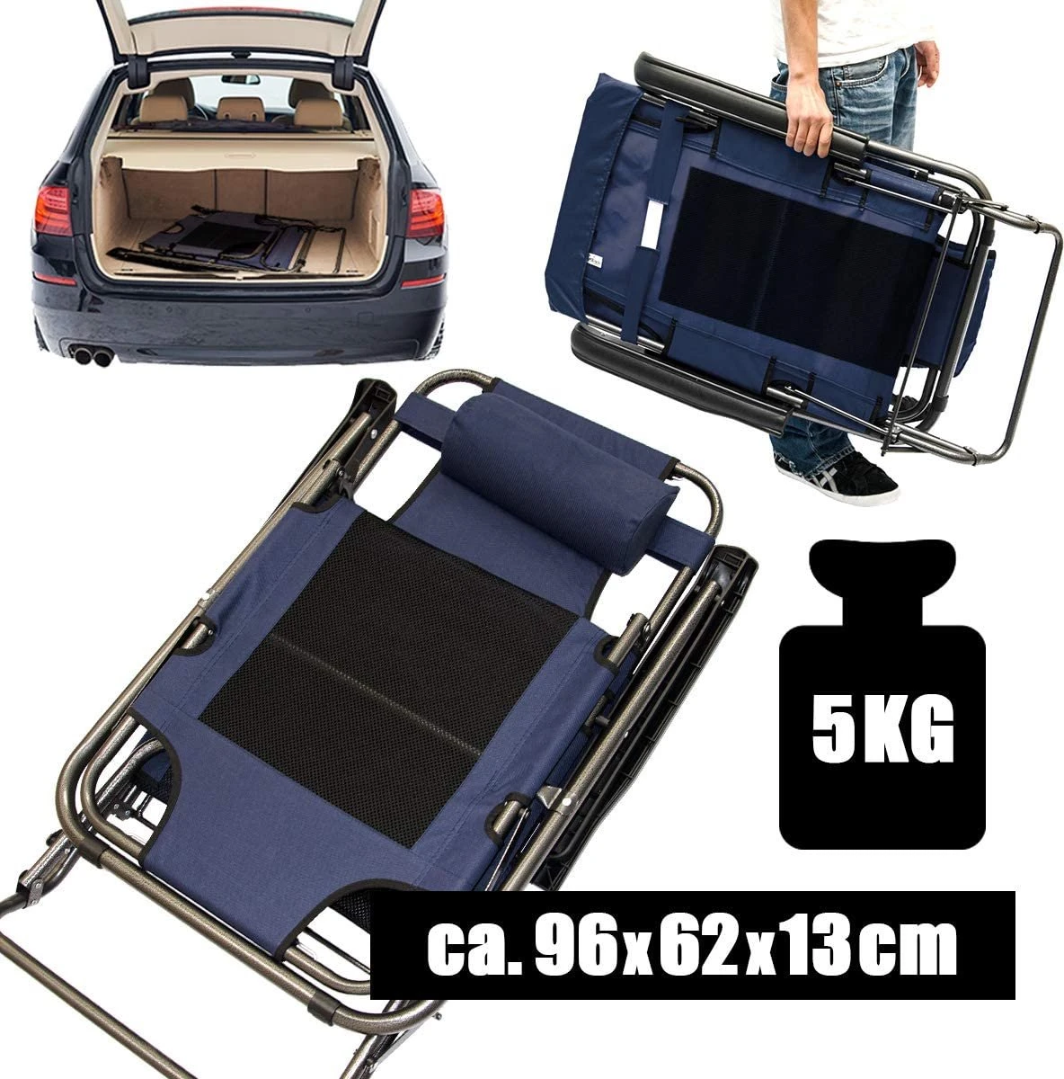 Ligstoel 180x60cm - Opvouwbaar Campingstoel Ligbed Strandstoel Tuinstoel Vouwligstoel Blauw 3 Ligstoel 180x60cm - Opvouwbaar Campingstoel Ligbed Strandstoel Tuinstoel Vouwligstoel Blauw