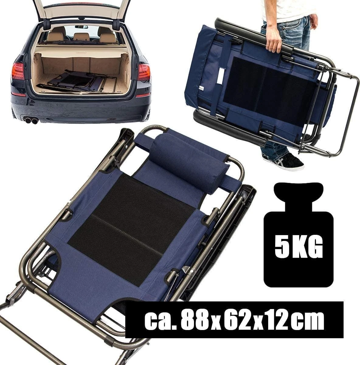 Ligstoel 155x60cm - Opvouwbaar Campingstoel Ligbed Strandstoel Tuinstoel Vouwligstoel Blauw 5 Ligstoel 155x60cm - Opvouwbaar Campingstoel Ligbed Strandstoel Tuinstoel Vouwligstoel Blauw - Afbeelding 3