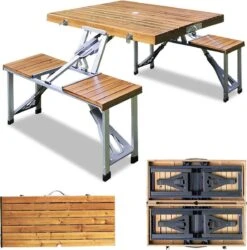 Merkloos Deuba Picknicktafel Campingtafel - Opvouwbaar Voor 4 Personen - Hout En Aluminium -Buiten Kamperen 1185x1200 1