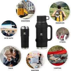 MacGyver RVS Thermoskan 1.5 Ltr – RVS Thermosbeker 0,55 Ltr - Langdurig Warm/koud - Zwart -Buiten Kamperen 1189x1200 10