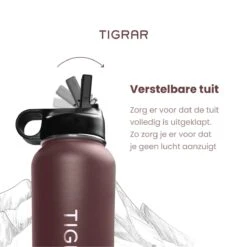 Tigrar - Waterfles Met Rietje - Drinkfles 1 Liter - Thermosfles - RVS - Rood - Incl. Extra Dop, 3 Rietjes En Reiniger -Buiten Kamperen 1198x1200 13