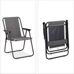 Relaxdays Campingstoel Inklapbaar Set Van 2 - Klapstoel 100 Kg - Visstoel Met Armleuningen - Grijs -Buiten Kamperen 1198x1200
