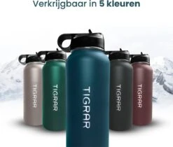 Tigrar - Waterfles - Drinkfles - Thermosfles 1 Liter Dubbelwandig - RVS - (Staal) Blauw - Incl. Extra Dop 3 Rietjes En Reiniger -Buiten Kamperen 1200x1021 2