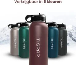 Tigrar - Waterfles Met Rietje - Drinkfles 1 Liter - Thermosfles - RVS - Rood - Incl. Extra Dop, 3 Rietjes En Reiniger -Buiten Kamperen 1200x1021 3