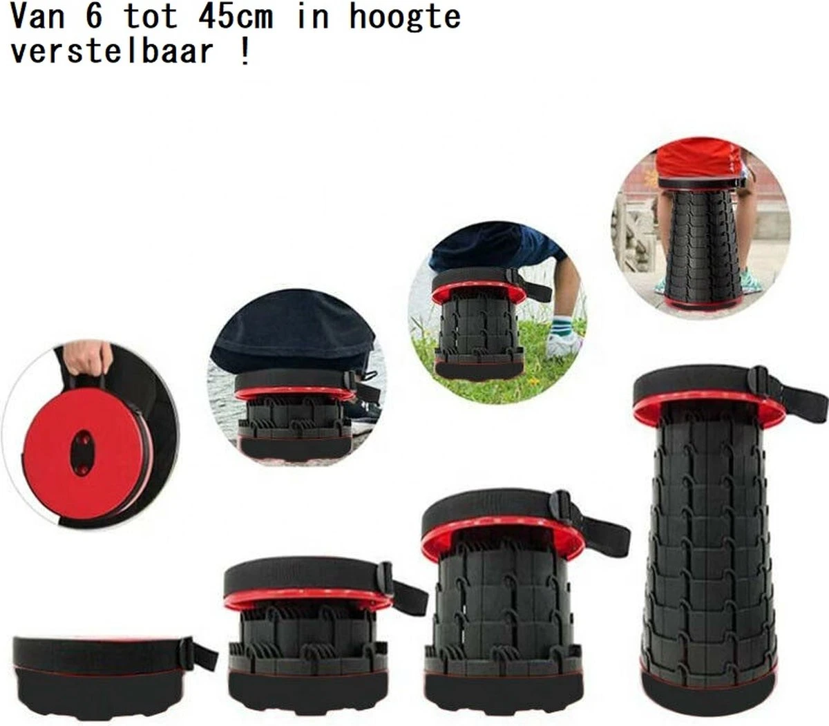 Kampeerkruk - Uitschuifbare Kruk - Rood/Zwart- Tot 120 Kg - Travel Stool - Opvouwbare Campingkruk - Inklapbaar Krukje - Telescopische Kruk - Camping - Outdoor 11 Kampeerkruk - Uitschuifbare Kruk - Rood/Zwart- Tot 120 Kg - Travel Stool - Opvouwbare Campingkruk - Inklapbaar Krukje - Telescopische Kruk - Camping - Outdoor - Afbeelding 9