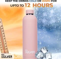Pulver - RVS Thermosfles / Drinkfles – BPA Vrij – 750 Ml - Waterfles Met Draaidop – Drinkfles – Dubbele Isolatie - Rubberen Coating- Licht Roze -Buiten Kamperen 1200x1150 10