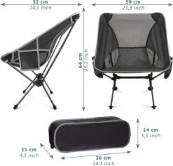 Smartpeas Camping Stoel Van Stevig 600D Polyester En Aluminium - Lichtgewicht En Opvouwbaar - Camping Gadget Inclusief Zijzakken +Plus: Strandmat & Draagtas -Buiten Kamperen 1200x1150