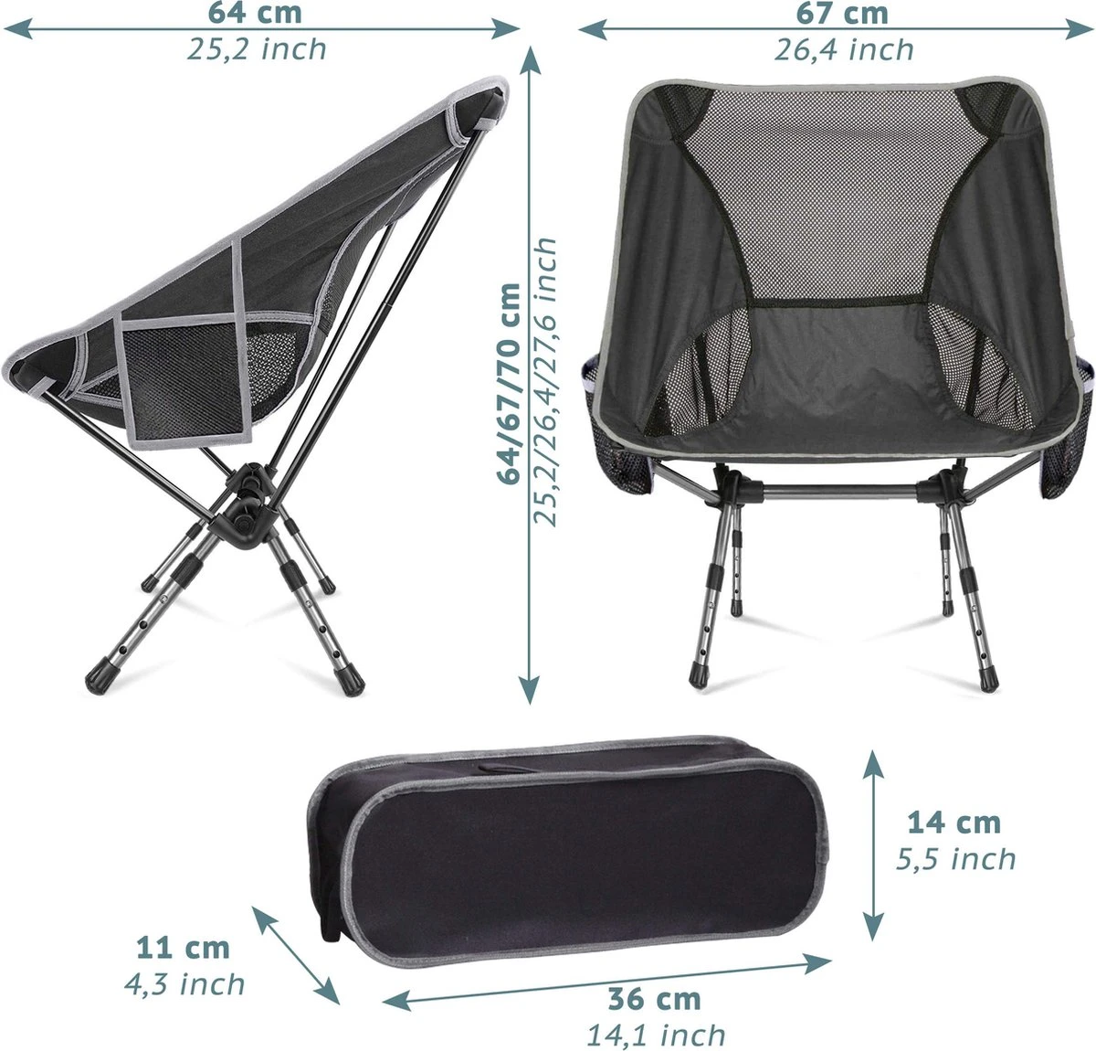 Smartpeas Campingstoel Van Stevig 600D Polyester En Aluminium - Lichtgewicht En Opvouwbaar - Camping Gadget Inclusief Zijzakken +Plus: Strandmat & Draagtas 8 Smartpeas Campingstoel Van Stevig 600D Polyester En Aluminium - Lichtgewicht En Opvouwbaar - Camping Gadget Inclusief Zijzakken +Plus: Strandmat & Draagtas - Afbeelding 6