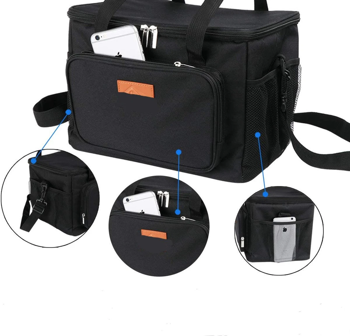 Lunchtas - Koeltas Voor Dames En Heren - Cool Bag - 4 Laags Geïsoleerde Koeltas - Kleine Cooler - Lunch Box - Lunchtas 15 Liter- Zwart 10 Lunchtas - Koeltas Voor Dames En Heren - Cool Bag - 4 Laags Geïsoleerde Koeltas - Kleine Cooler - Lunch Box - Lunchtas 15 Liter- Zwart - Afbeelding 8