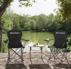 MIRA Home - Campingstoel Set Van 2 Inklapbaar - Klapstoel Met Robuust Frame - Met Flessenhouder - 76 X 51.5 X 95.5 Cm - Zwart -Buiten Kamperen 1200x1166