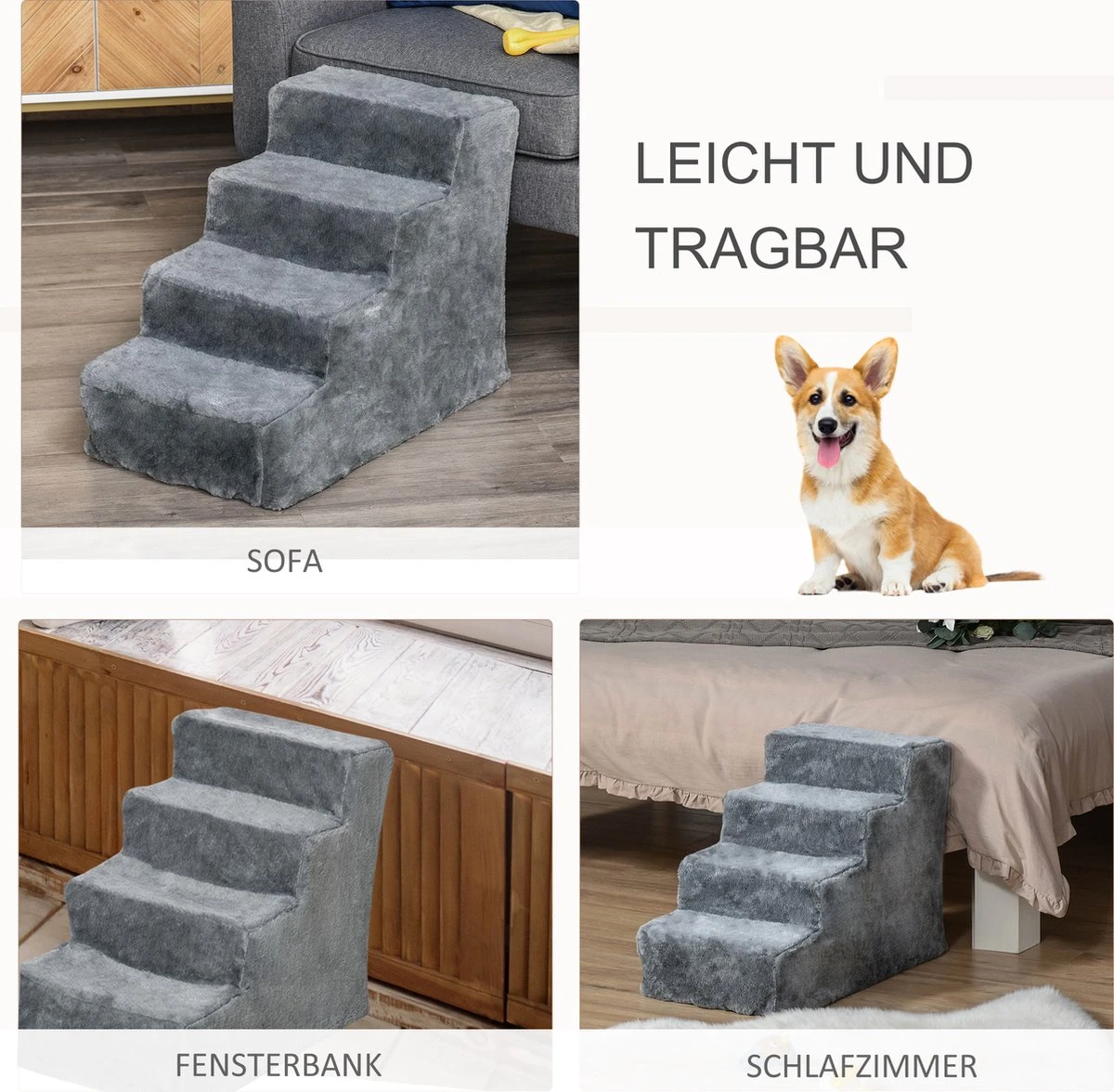 PawHut Huisdierentrap Hondentrap Met 4 Treden Kattentrap Met Afneembare Pluchen Hoes D06-091 7 PawHut Huisdierentrap Hondentrap Met 4 Treden Kattentrap Met Afneembare Pluchen Hoes D06-091 - Afbeelding 5