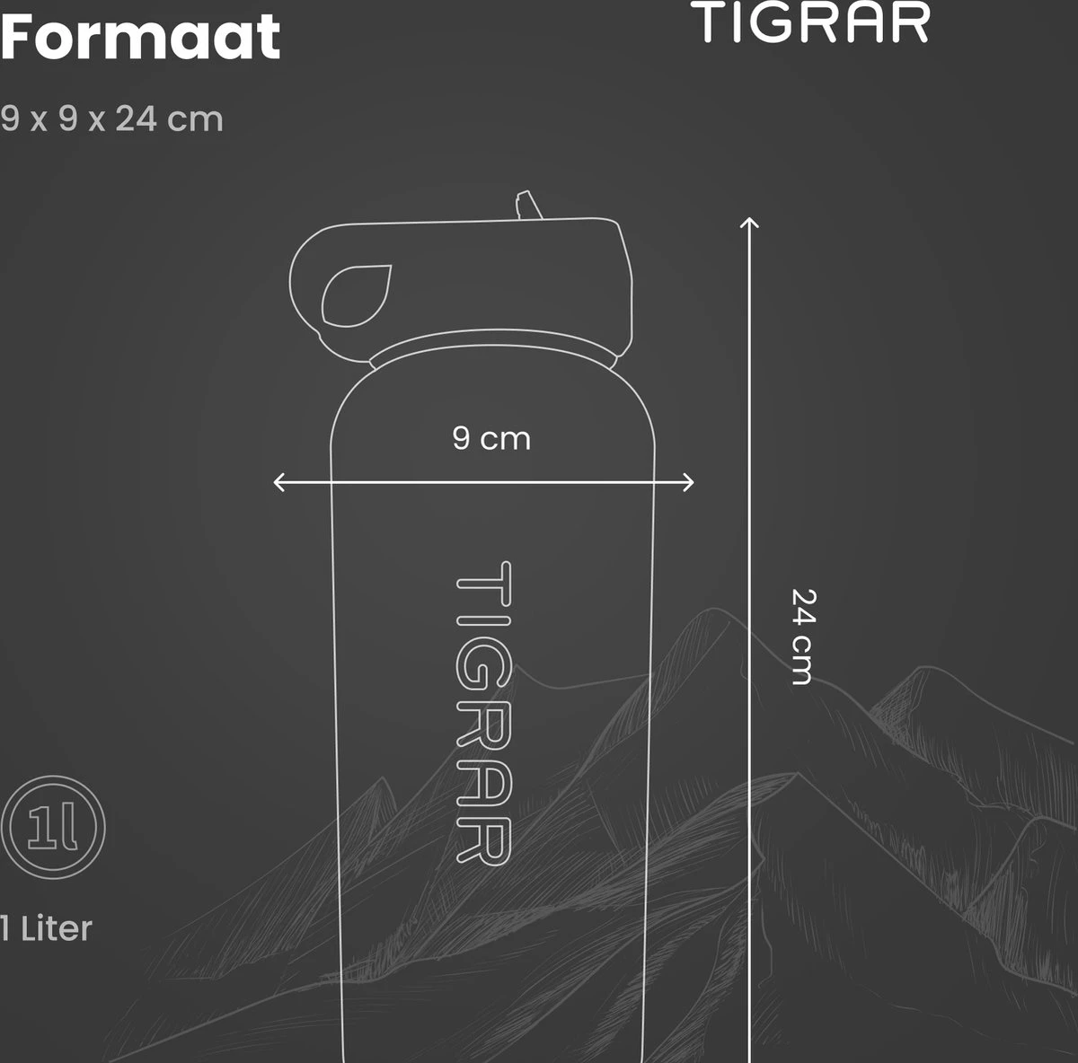 Tigrar - Drinkfles - Waterfles - Thermosfles 1 Liter - RVS - (Grafiet) Zwart - Incl. Extra Dop 3 Rietjes En Reiniger 12 Tigrar - Drinkfles - Waterfles - Thermosfles 1 Liter - RVS - (Grafiet) Zwart - Incl. Extra Dop 3 Rietjes En Reiniger - Afbeelding 10