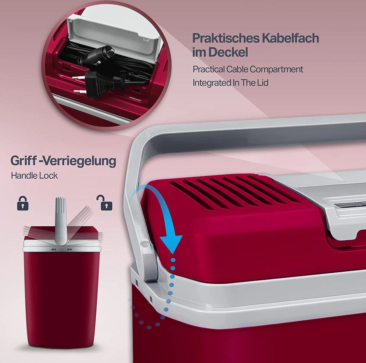 Tillvex- Koelbox, Coolbox, 24 Liter, Rood 7 Tillvex- Koelbox, Coolbox, 24 Liter, Rood - Afbeelding 5