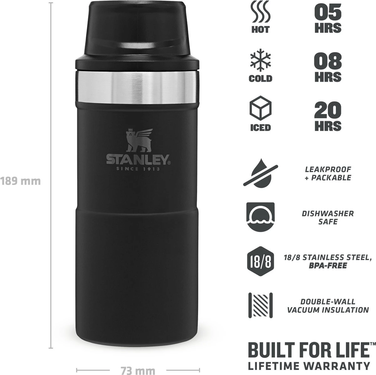Stanley Trigger-Action Travel Mug 0.47L - Thermosfles - Matt Black 6 Stanley Trigger-Action Travel Mug 0.47L - Thermosfles - Matt Black - Afbeelding 4