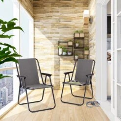 Relaxdays Campingstoel Inklapbaar Set Van 2 - Klapstoel 100 Kg - Visstoel Met Armleuningen - Grijs -Buiten Kamperen 1200x1200 10