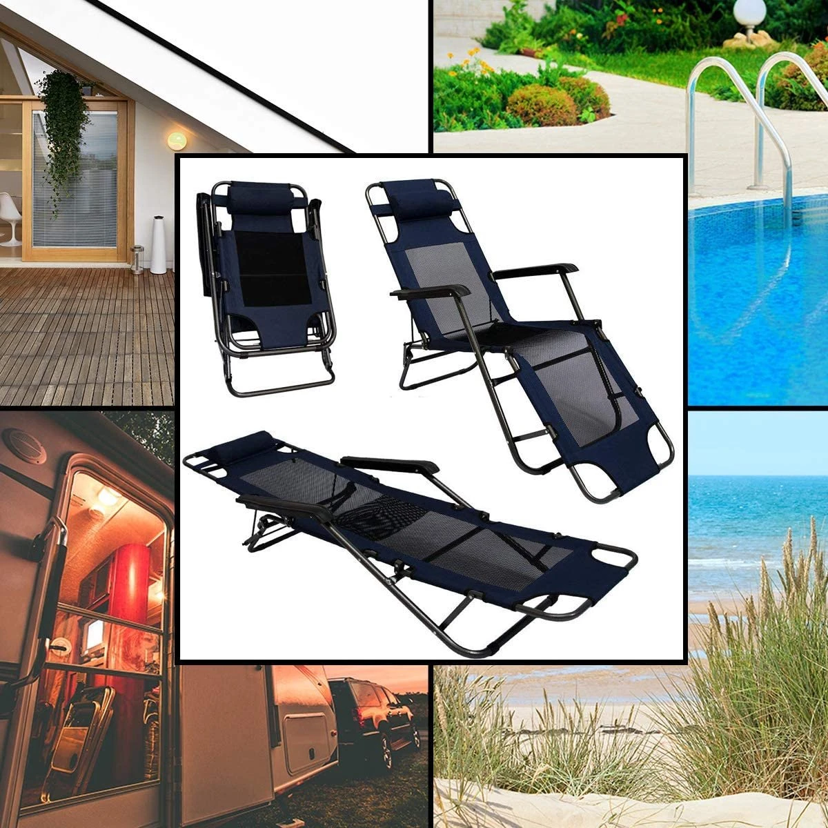 Ligstoel 180x60cm - Opvouwbaar Campingstoel Ligbed Strandstoel Tuinstoel Vouwligstoel Blauw 19 Ligstoel 180x60cm - Opvouwbaar Campingstoel Ligbed Strandstoel Tuinstoel Vouwligstoel Blauw - Afbeelding 17