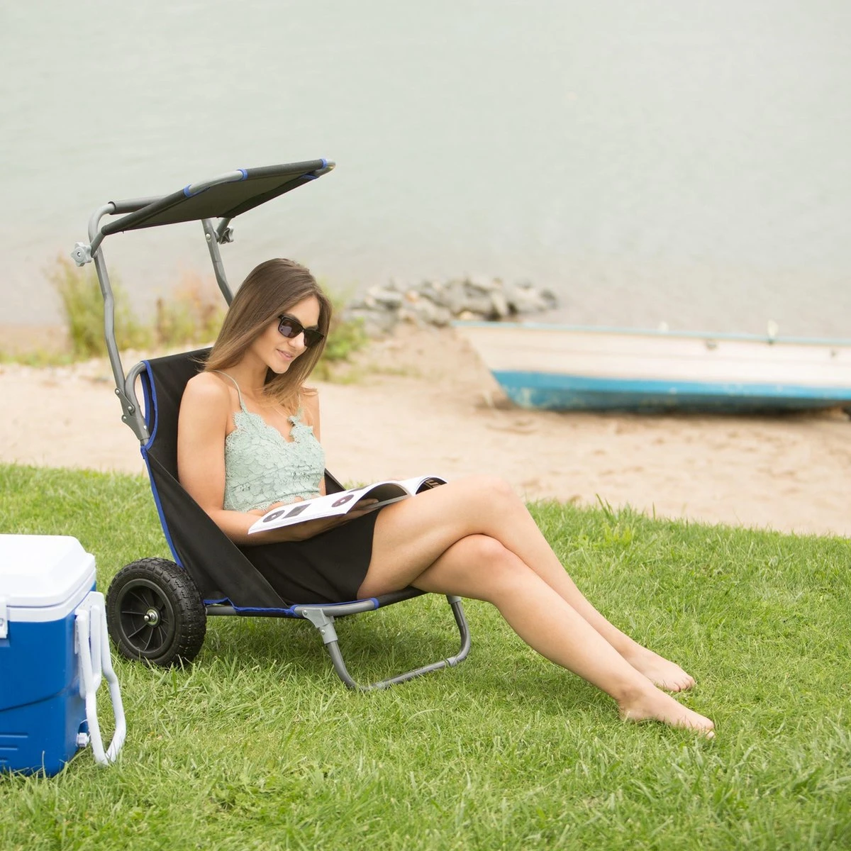 Relaxdays Strandkar Opvouwbaar - Strandstoel Met Zonnedak - Strand Stoel Op Wielen 4 Relaxdays Strandkar Opvouwbaar - Strandstoel Met Zonnedak - Strand Stoel Op Wielen - Afbeelding 2