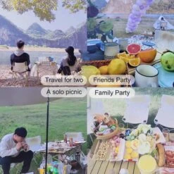 Buxibo - Lichtgewicht Vouwbare Campingtafel - Inklapbaar - Vis/Tuin/Picknick Tafel - Kamperen - Met Opberghoes - Aluminium - Grijs -Buiten Kamperen 1200x1200 52