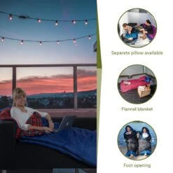 Skandika Dundee Flannel-L Slaapzak – Mummmieslaapzakken – Slaapzakken Volwassen - Maat M – Unisex - Katoen, Luxe Kwaliteit, Dubbele Slaapzak, 3 Seizoenen, Tot -20°C - 220 X 80 Cm - Outdoor Kampeerslaapzak – Ritssluiting Links - Zwart/blauw -Buiten Kamperen 1200x1200 529