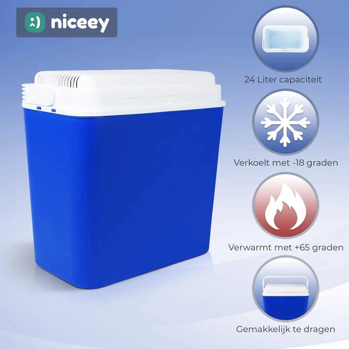 Niceey Thermo Elektrische Koelbox - 24 Liter - Koelbox Elektrisch 12v 230 Volt - Coolbox - Koelt & Verwarmt - Blauw 4 Niceey Thermo Elektrische Koelbox - 24 Liter - Koelbox Elektrisch 12v 230 Volt - Coolbox - Koelt & Verwarmt - Blauw - Afbeelding 2