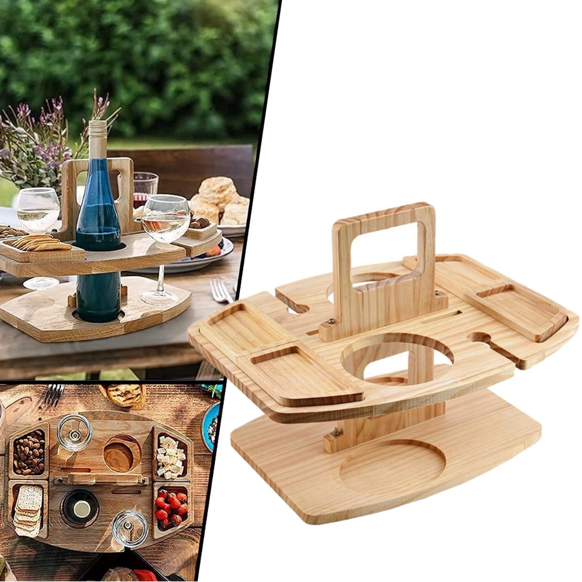 Merkloos Houten Outdoor Wijntafel Draagbare Houten Picknicktafel Mini Campingtafels Met Wijnglas Houder Voor Tuin Outdoor Camping Picknick Strand - Plataan Hout - Wijn 3 Merkloos Houten Outdoor Wijntafel Draagbare Houten Picknicktafel Mini Campingtafels Met Wijnglas Houder Voor Tuin Outdoor Camping Picknick Strand - Plataan Hout - Wijn