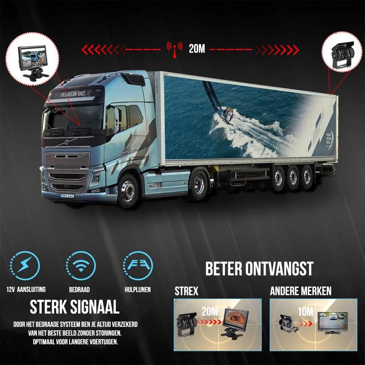 Strex Achteruitrijcamera Set Bedraad Met 2 Camera's (tegelijk Bekijken) - 7" Scherm - 18LED Nachtzicht 15m - IP67 Waterdicht - Achteruitrij Camera 6 Strex Achteruitrijcamera Set Bedraad Met 2 Camera's (tegelijk Bekijken) - 7" Scherm - 18LED Nachtzicht 15m - IP67 Waterdicht - Achteruitrij Camera - Afbeelding 4