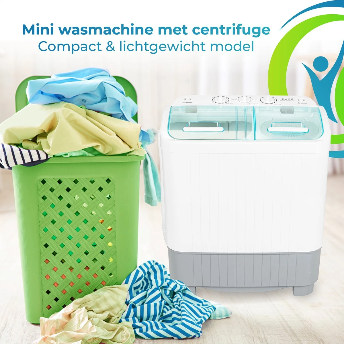 XatiX - Mini Wasmachine Met Dubbele Trommel 5,6 Kg - Toerental 1400 9 XatiX - Mini Wasmachine Met Dubbele Trommel 5,6 Kg - Toerental 1400 - Afbeelding 7