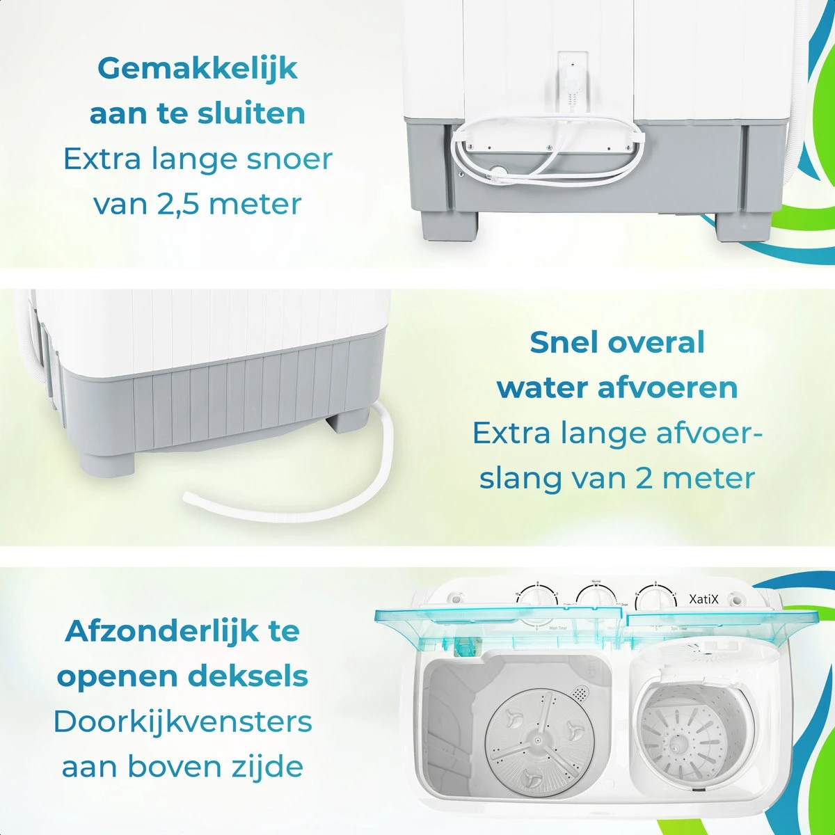 XatiX - Mini Wasmachine Met Dubbele Trommel 5,6 Kg - Toerental 1400 10 XatiX - Mini Wasmachine Met Dubbele Trommel 5,6 Kg - Toerental 1400 - Afbeelding 8