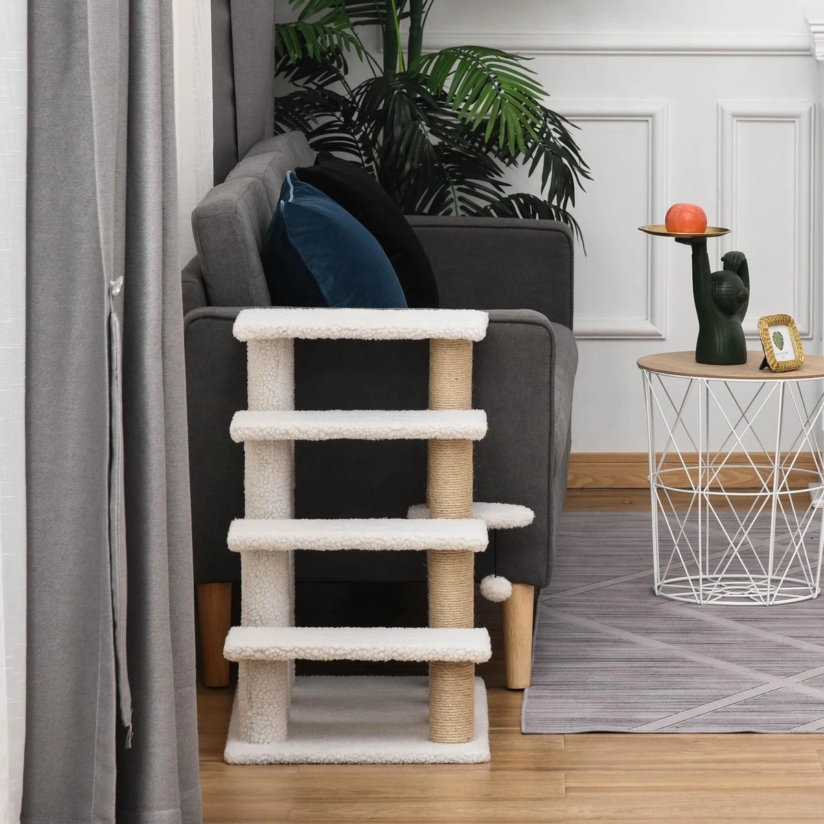 PawHut Huisdierentrap Met Krabpaal Bal 4 Treden Kattentrap Dierentrap Pluche Jute D06-093 11 PawHut Huisdierentrap Met Krabpaal Bal 4 Treden Kattentrap Dierentrap Pluche Jute D06-093 - Afbeelding 9