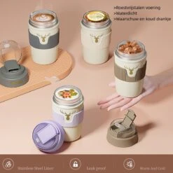 Floraweg Cup - Drinkbeker To GO- Lekvrij Dubbelwandig ,RVS 316, Thermosbeker Koffiebeker- Koffie En Thee - 400ml Zwart -Buiten Kamperen 1200x1200 916