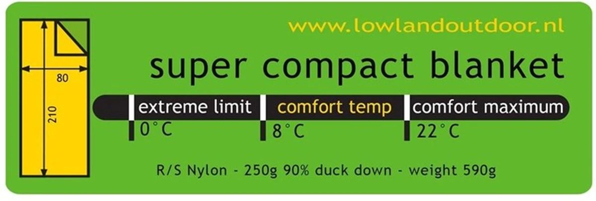 LOWLAND OUTDOOR® Donzen Slaapzak - Super Compact Blanket - 210 X 80 Cm - 590gr +8°C 12 LOWLAND OUTDOOR® Donzen Slaapzak - Super Compact Blanket - 210 X 80 Cm - 590gr +8°C - Afbeelding 10