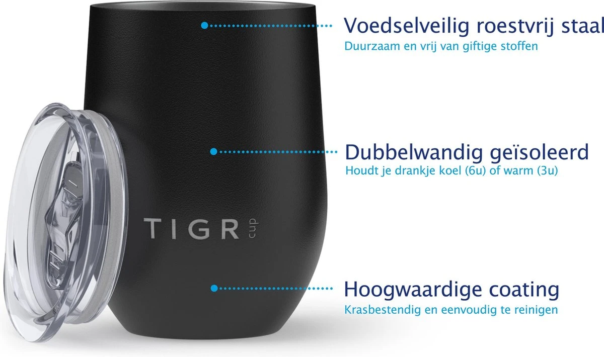 TIGR Cups - Drinkbekers - Thermosbekers - RVS - Set Van 2 - 350ml - Zwart/Rosé Goud 4 TIGR Cups - Drinkbekers - Thermosbekers - RVS - Set Van 2 - 350ml - Zwart/Rosé Goud - Afbeelding 2