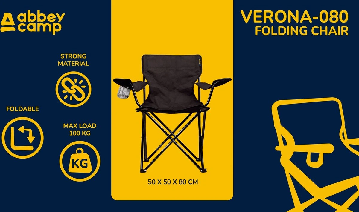 Abbey Camp Campingstoel - Vouwstoel - Zwart 8 Abbey Camp Campingstoel - Vouwstoel - Zwart - Afbeelding 6