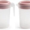 2x Stuks Waterkan/sapkan Transparant/roze Met Deksel 1 Liter Kunststof- Smalle Schenkkan Die In De Koelkastdeur Past -Buiten Kamperen 1200x754 2