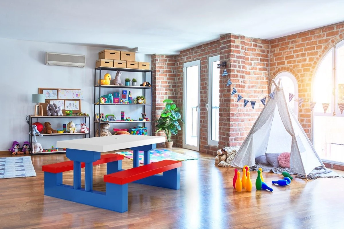 Merkloos Kinder Picknicktafel Met Parasol - Blauw 7 Merkloos Kinder Picknicktafel Met Parasol - Blauw - Afbeelding 5