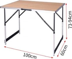 Kamyra® Campingtafel Inklapbaar - Kampeertafel, Partytafel - Opvouwbaar, Lichtgewicht & In Hoogte Verstelbaar - Aluminium/Hout -Buiten Kamperen 1200x984