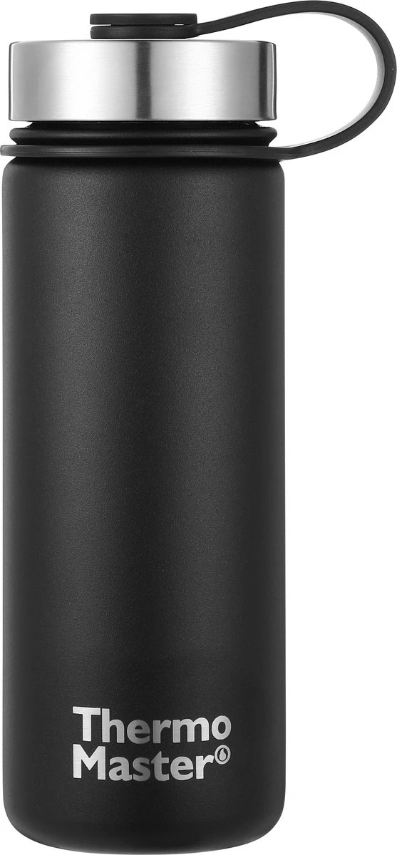 Thermo Master - Thermosfles & Drinkfles - Waterfles - 0,5 Liter - Midnight Black - 3 Doppen 3 Thermo Master - Thermosfles & Drinkfles - Waterfles - 0,5 Liter - Midnight Black - 3 Doppen