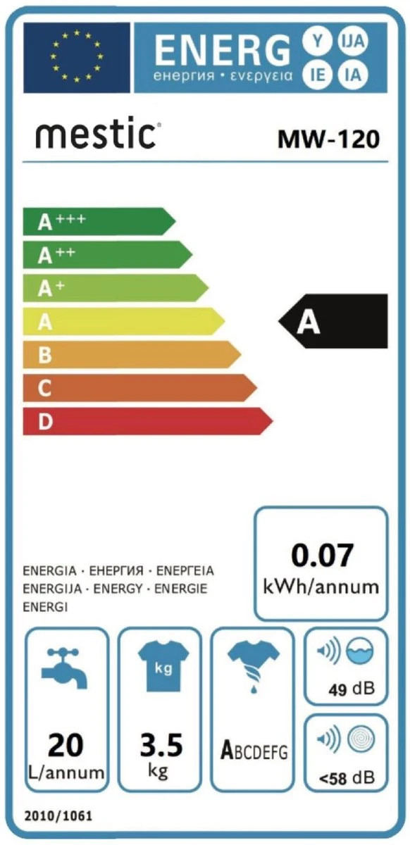 Mestic MW-120 Wasmachine/Centrifuge Combinatie - 230V 4 Mestic MW-120 Wasmachine/Centrifuge Combinatie - 230V - Afbeelding 2