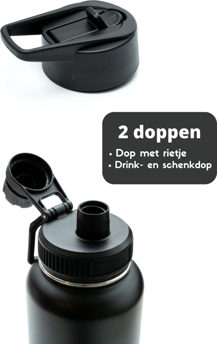 Thermosfles - Onyx Black - 1 Liter - Extra Dop Met Rietje & Drinktuit - Thermosflessen - Isoleerfles - BPA Vrij - Lekvrij - Thermoskan - Isoleerbeker - Thermosbeker 6 Thermosfles - Onyx Black - 1 Liter - Extra Dop Met Rietje & Drinktuit - Thermosflessen - Isoleerfles - BPA Vrij - Lekvrij - Thermoskan - Isoleerbeker - Thermosbeker - Afbeelding 4