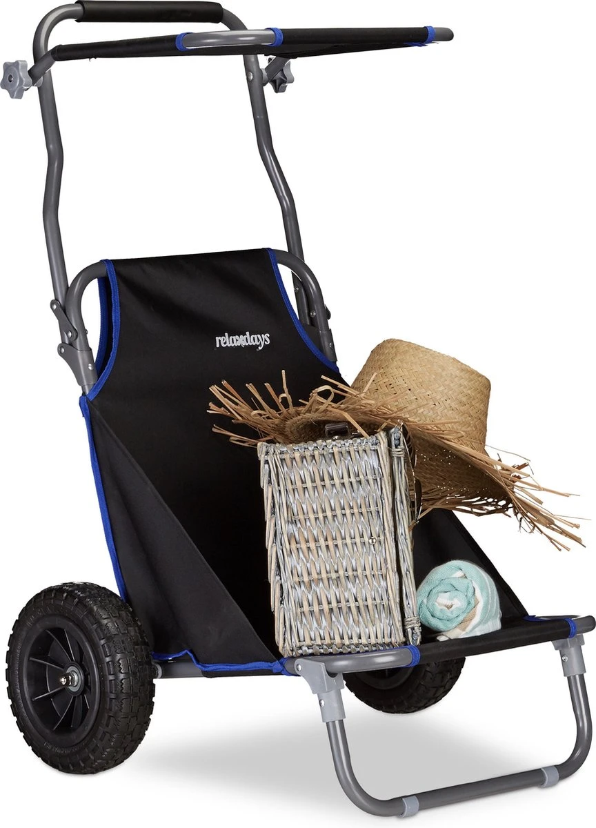 Relaxdays Strandkar Opvouwbaar - Strandstoel Met Zonnedak - Strand Stoel Op Wielen 3 Relaxdays Strandkar Opvouwbaar - Strandstoel Met Zonnedak - Strand Stoel Op Wielen