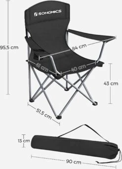 MIRA Home - Campingstoel Set Van 2 Inklapbaar - Klapstoel Met Robuust Frame - Met Flessenhouder - 76 X 51.5 X 95.5 Cm - Zwart -Buiten Kamperen 866x1200